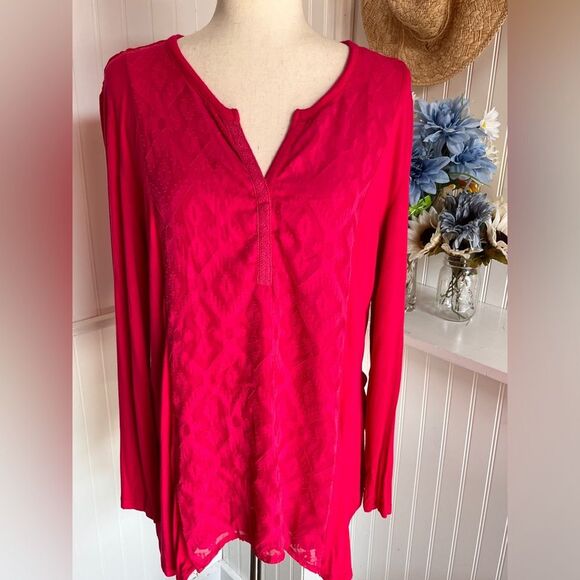RXB Pink 3/4 Sleeved Boho V-Neck Blouse/Tunic - Picture 1 of 11
